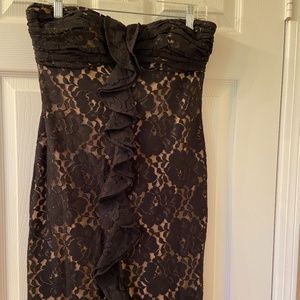 Black Ruffle & Lace Strapless Cocktail Dress